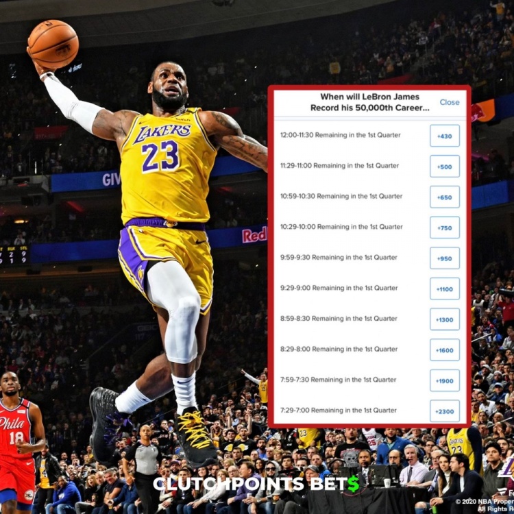 僅差1分！詹姆斯今日何時破五萬分賠率：開場30秒內(nèi)最被看好