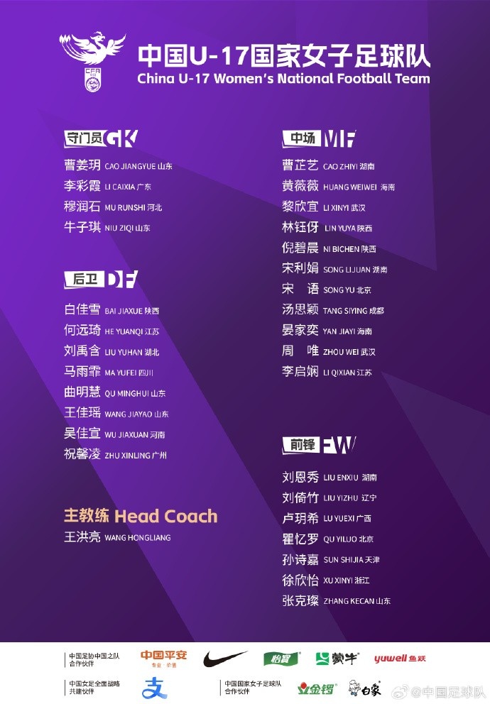 U17女足30人將在蘇州集訓(xùn)備戰(zhàn)世界杯，姜寧、朱挺擔(dān)任訓(xùn)練員